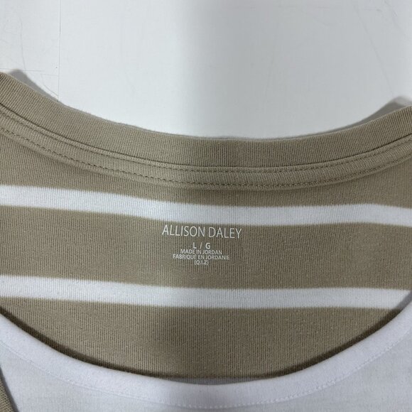 Allison Daley Women Beige White Striped Layered Look Cardigan Knit Top Sz L - Picture 5 of 7